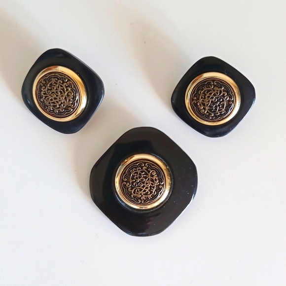 💥 Vintage Square Brooch Pin & Pierced Earrings Set - Picture 1 of 15